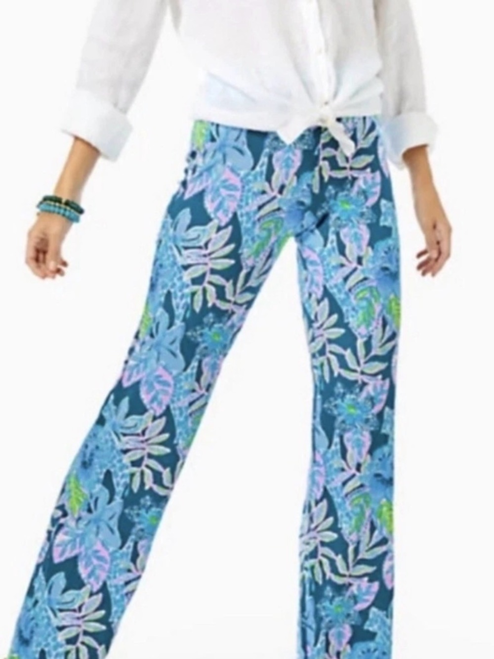 Lilly Pulitzer Blue and Pink Georgia palazzo Tropical Print Top & pants - Picture 2 of 7